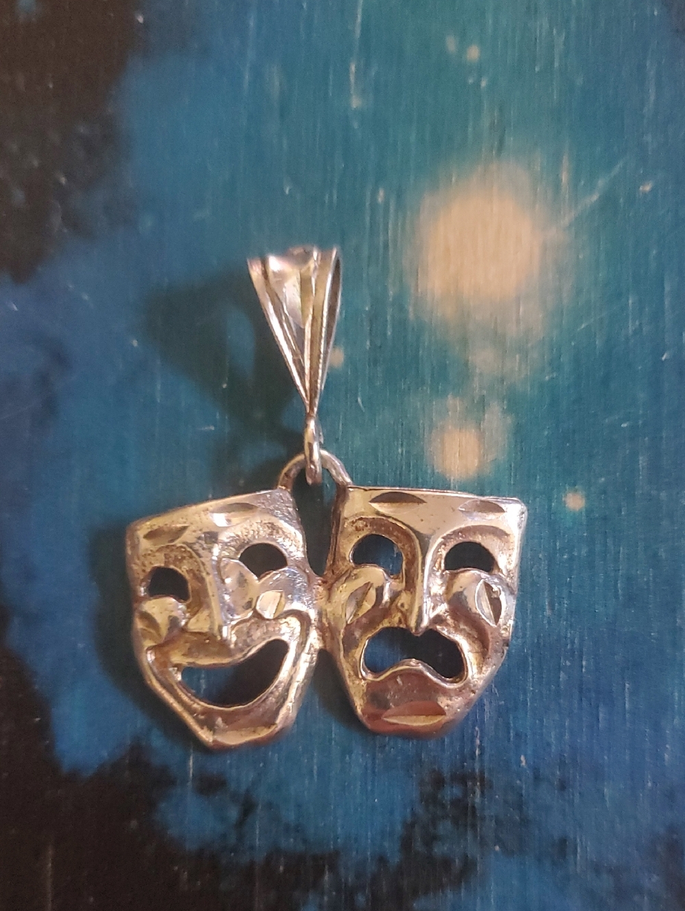 Vintage Theater Mask 925 Silver Pendant Necklace - Drama Comedy-Tragedy Jewelry